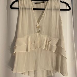 COPY - Zara Sheer White Blouse With Accent Pearly Buttons